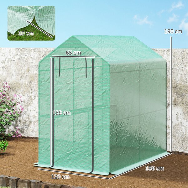 Outsunny Serra da giardino in PE ripiano 2 livelli, serra da balcone, telo rinforzato 140 g/m², telaio in acciaio, 186x120x190cm, verde | Aosom Italy
