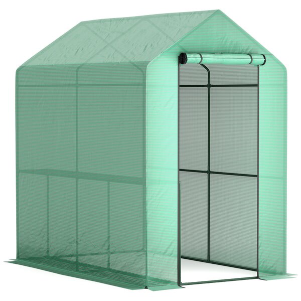 Outsunny Serra da giardino in PE ripiano 2 livelli, serra da balcone, telo rinforzato 140 g/m², telaio in acciaio, 186x120x190cm, verde | Aosom Italy