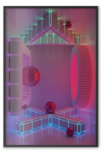 Poster: Quattro muri - figure geometriche con neon in stile astratto