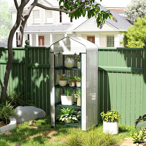 Outsunny Serra da Esterno con 4 Ripiani Ruote Porta Avvolgibile Copertura in PE e Telaio in Acciaio 69x50x165 cm Bianco | Aosom Italy