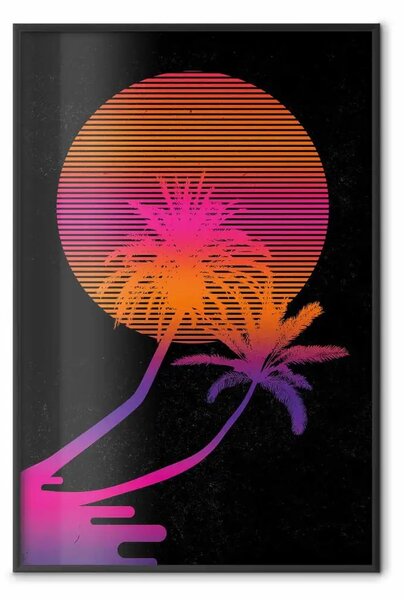 Poster: Palma all'alba - paesaggio di sole e palme in tema astratto