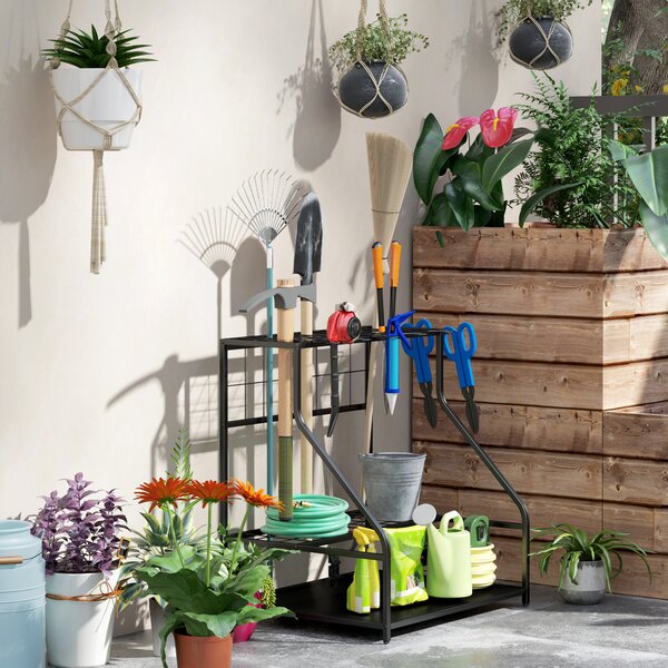 Outsunny Organizzatore di Attrezzi da Giardino Scaffale di Stoccaggio a 3 Livelli per Garage con Ganci | Aosom Italy