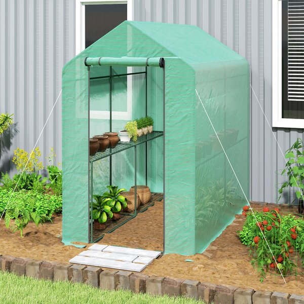 Outsunny Serra da giardino in PE ripiano 2 livelli, serra da balcone, telo rinforzato 140 g/m², telaio in acciaio, 186x120x190cm, verde | Aosom Italy
