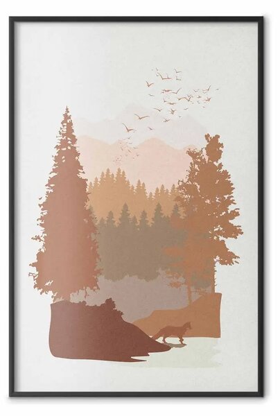 Poster: Autunno montagna - alberi autunnali su grigio