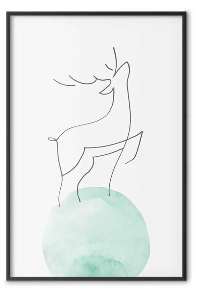 Poster: Coraggio - lineart astratto di un cervo su luna turchese