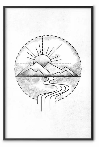 Poster: Disegno montano - paesaggio montano in bianco e nero
