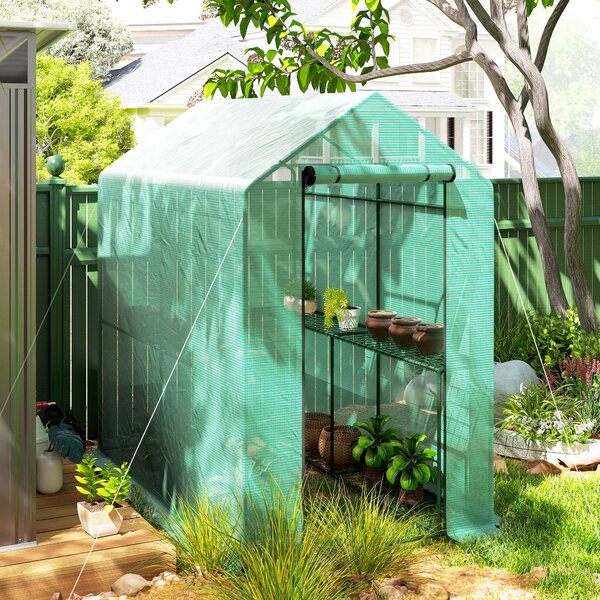 Outsunny Serra da giardino in PE ripiano 2 livelli, serra da balcone, telo rinforzato 140 g/m², telaio in acciaio, 186x120x190cm, verde | Aosom Italy