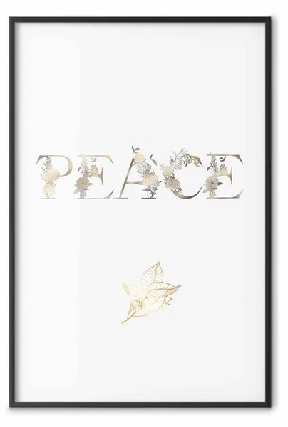 Poster: Pace - scritta dorata in inglese su sfondo bianco uniforme