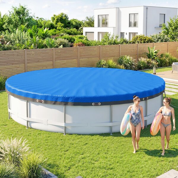 Outsunny Copertura per piscina rotonda Ø 550 cm telo antipolvere e impermeabile con corda e tenditore per estate e inverno, Blu | Aosom Italy