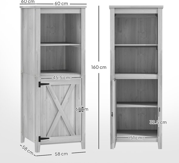 Outsunny Capanno con porta a fienile, ripiani regolabili, design snello, abete, Grigio chiaro | Aosom Italy
