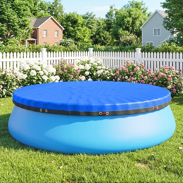 Outsunny Copertura per piscina rotonda Ø 550 cm telo antipolvere e impermeabile con corda e tenditore per estate e inverno, Blu | Aosom Italy