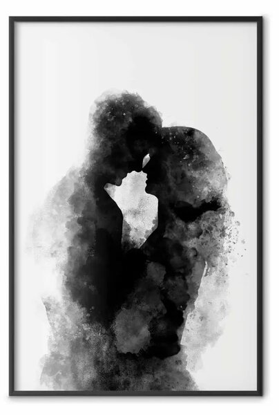 Poster: Ricordo di un bacio - coppia innamorata in nero in tema acquerello