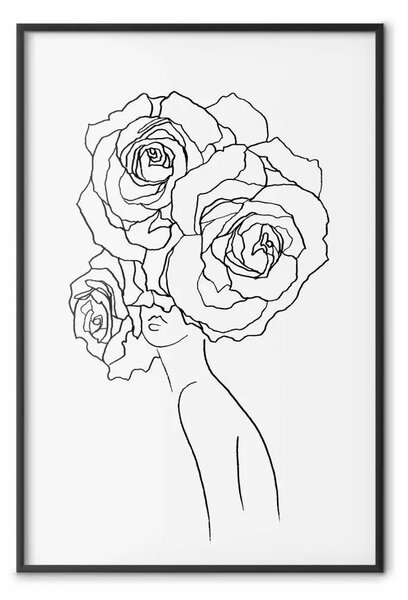 Poster: Rose fantastiche - line art fantastica di donna con fiori