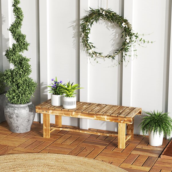 Outsunny Panca da giardino, panca, per 2 persone, rustica, 110 x 38 x 35 cm, Marrone scuro | Aosom Italy