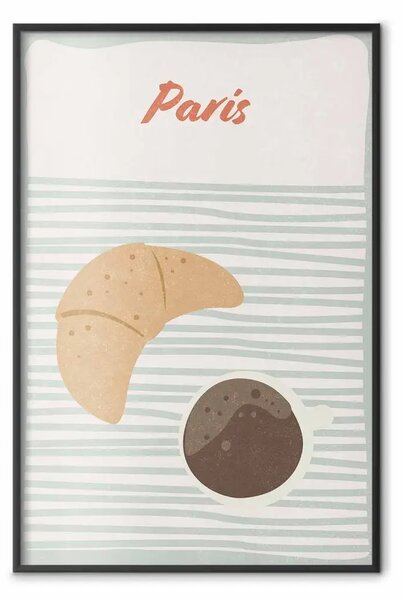 Poster: Colazione parigina - scritta, caffè, cornetto chiari