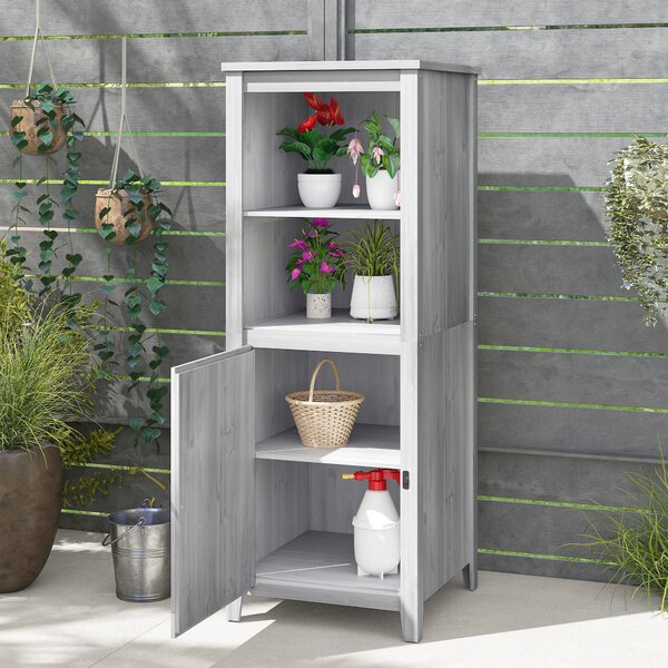 Outsunny Capanno con porta a fienile, ripiani regolabili, design snello, abete, Grigio chiaro | Aosom Italy