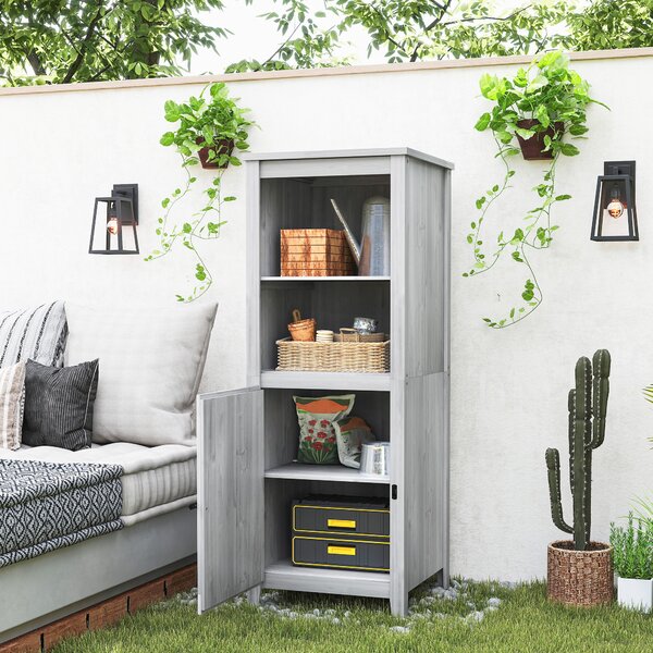 Outsunny Capanno con porta a fienile, ripiani regolabili, design snello, abete, Grigio chiaro | Aosom Italy