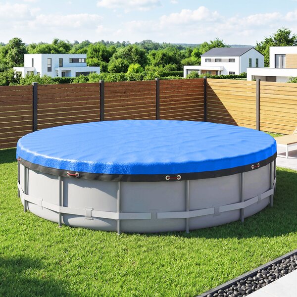 Outsunny Copertura per piscina rotonda Ø 550 cm telo antipolvere e impermeabile con corda e tenditore per estate e inverno, Blu | Aosom Italy