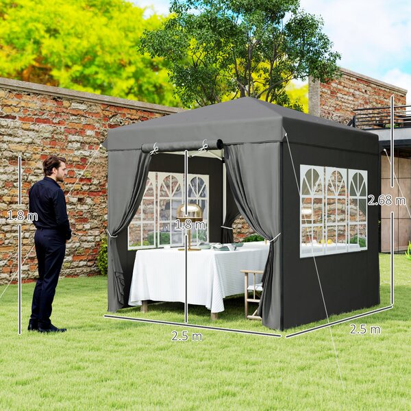 Outsunny Gazebo pop-up 2,5 x 2,5 m con pareti laterali e borsa da trasporto, gazebo da giardino regolabile in altezza UPF50+, Grigio scuro | Aosom Italy