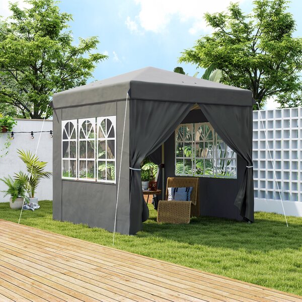 Outsunny Gazebo pop-up 2,5 x 2,5 m con pareti laterali e borsa da trasporto, gazebo da giardino regolabile in altezza UPF50+, Grigio scuro | Aosom Italy