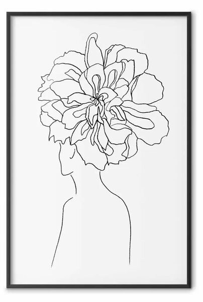 Poster: Centro dei ricordi - line art astratto donna con fiori testa