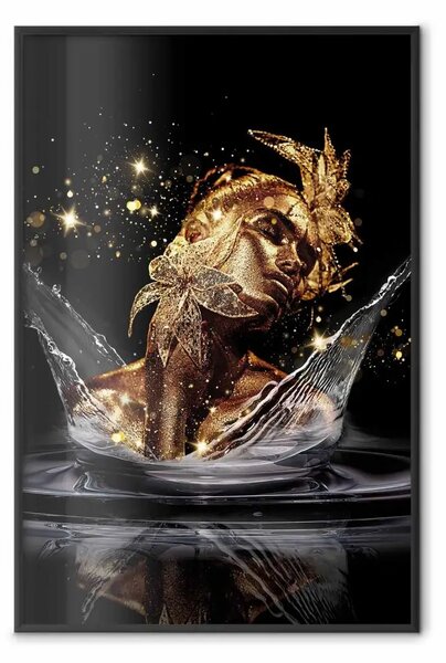 Poster: Sogno dorato - figura astratta donna oro acqua, sfondo scuro