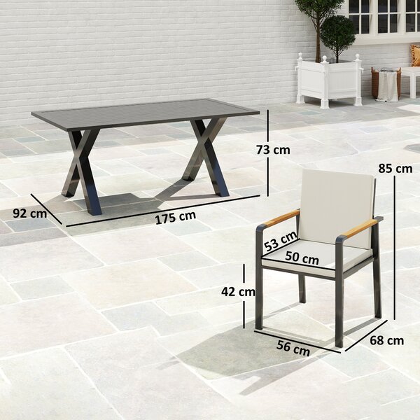 Outsunny Set di mobili da giardino per 6 persone, 6 sedie, 1 tavolo, resistente alle intemperie, 175 cm x 92 cm x 73 cm, Nero + Grigio | Aosom Italy