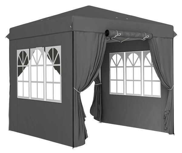 Outsunny Gazebo pop-up 2,5 x 2,5 m con pareti laterali e borsa da trasporto, gazebo da giardino regolabile in altezza UPF50+, Grigio scuro | Aosom Italy
