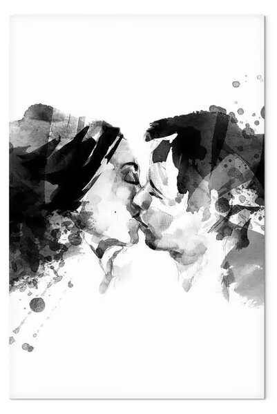 Quadro moderno Bacio della coppia - Grafica in bianco e nero con due baci