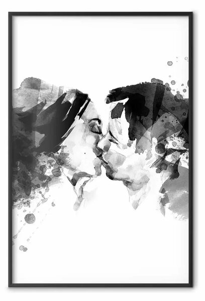 Poster: Bacio spontaneo - bacio romantico di persone su sfondo bianco