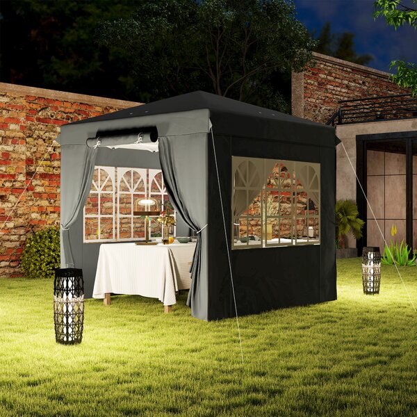 Outsunny Gazebo pop-up 2,5 x 2,5 m con pareti laterali e borsa da trasporto, gazebo da giardino regolabile in altezza UPF50+, Grigio scuro | Aosom Italy