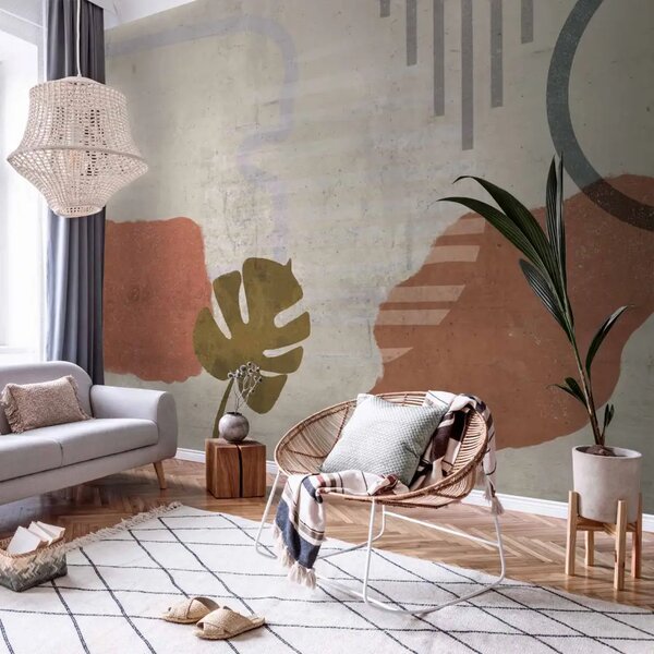 Carta da parati Paesaggio astratto - motivo scandi boho chiaro con elementi colorati
