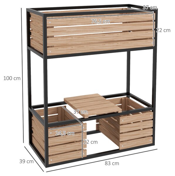 Outsunny Fioriera a gradoni Orto rialzato, resistente alle intemperie, 3 fioriere, 83 cm x 39 cm x 100 cm, Naturale + Nero | Aosom Italy
