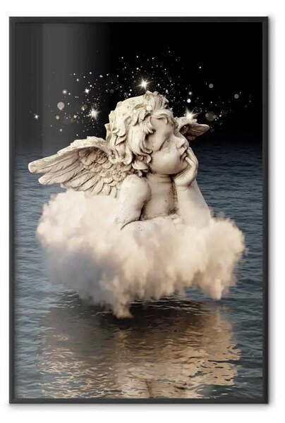 Poster: Sogno angelico - angelo fantastico in una nuvola che nuota sull'acqua