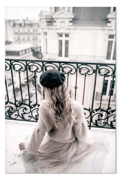 Quadro Sogno di maggio verticale - donna su un balcone a Parigi