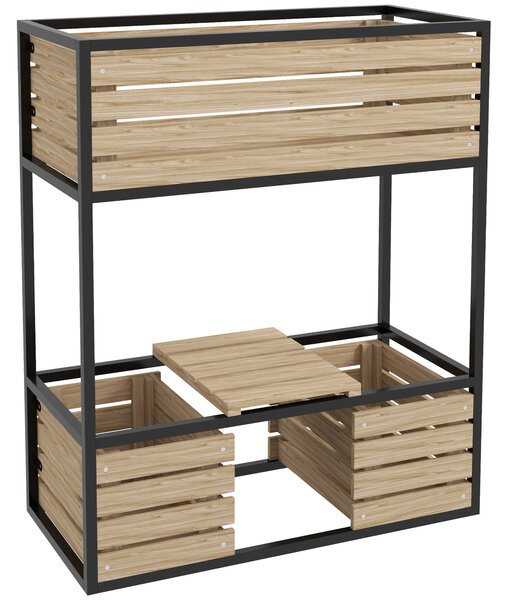 Outsunny Fioriera a gradoni Orto rialzato, resistente alle intemperie, 3 fioriere, 83 cm x 39 cm x 100 cm, Naturale + Nero | Aosom Italy
