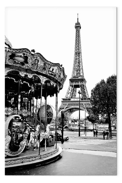 Quadro moderno Giostra vicino alla Torre Eiffel - Grafica in bianco e nero