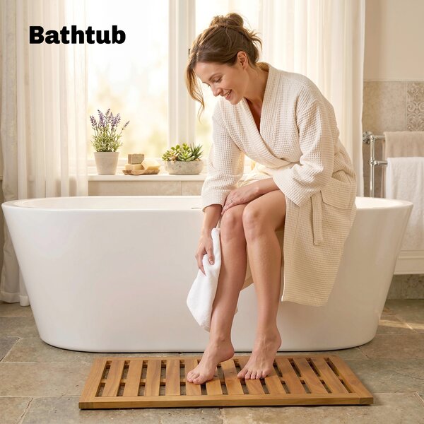 Outsunny Tappetino da Doccia in Legno di Acacia 91x51 cm Tappetino Antiscivolo per Bagno Spa o Piscina Naturale | Aosom Italy