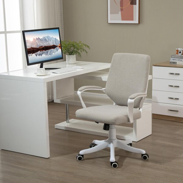 Okwish Sedia girevole da ufficio, sedia da ufficio, Letto imbottito con schienale sagomato, sedia da scrittura regolabile in altezza con rotelle a 360°, beige