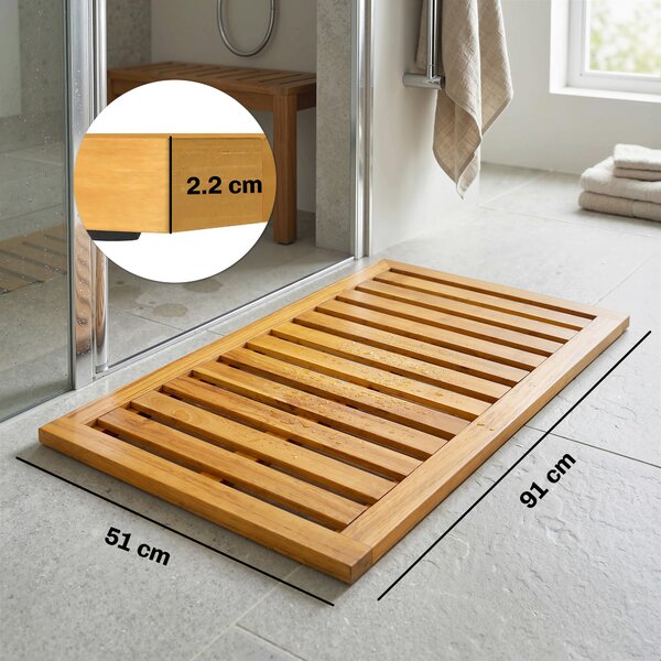 Outsunny Tappetino da Doccia in Legno di Acacia 91x51 cm Tappetino Antiscivolo per Bagno Spa o Piscina Naturale | Aosom Italy