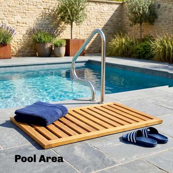 Outsunny Tappetino da Doccia in Legno di Acacia 91x51 cm Tappetino Antiscivolo per Bagno Spa o Piscina Naturale | Aosom Italy