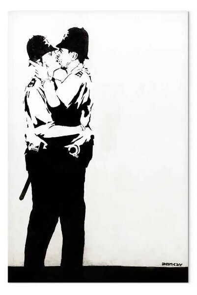 Quadro contemporaneo Bacio di due poliziotti - Grafica in stile Street Art