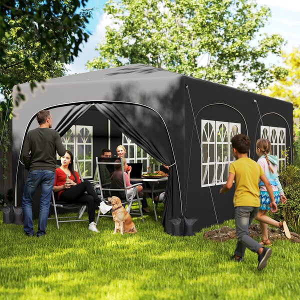 Outsunny Gazebo pieghevole 3 x 6m Pop Up, UPF50+ Altezza regolabile, con sacca di trasporto e sacchi di sabbia, grigio scuro | Aosom Italy