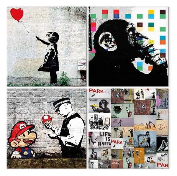 Quadro contemporaneo Banksy collage (4 pezzi)