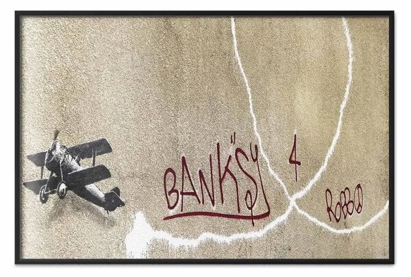 Poster: Biplano - mural di aereo e graffiti rossi su sfondo chiaro