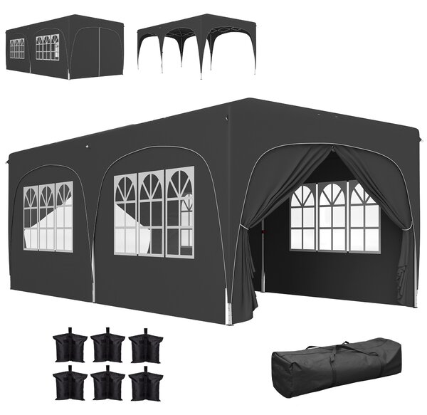 Outsunny Gazebo pieghevole 3 x 6m Pop Up, UPF50+ Altezza regolabile, con sacca di trasporto e sacchi di sabbia, grigio scuro | Aosom Italy
