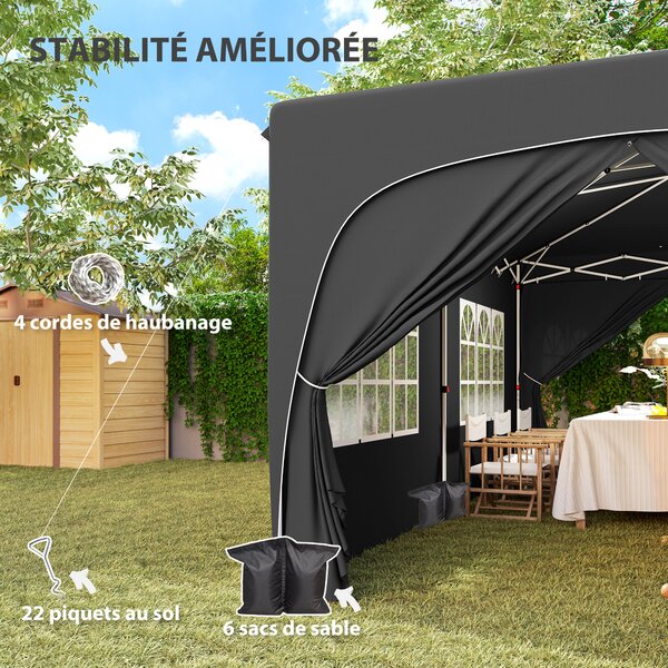 Outsunny Gazebo pieghevole 3 x 6m Pop Up, UPF50+ Altezza regolabile, con sacca di trasporto e sacchi di sabbia, grigio scuro | Aosom Italy