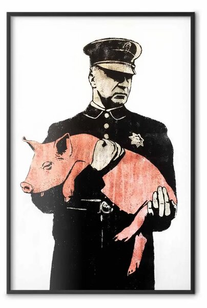 Poster: Poliziotto porco - agente tiene in braccio maialino rosa dormiente