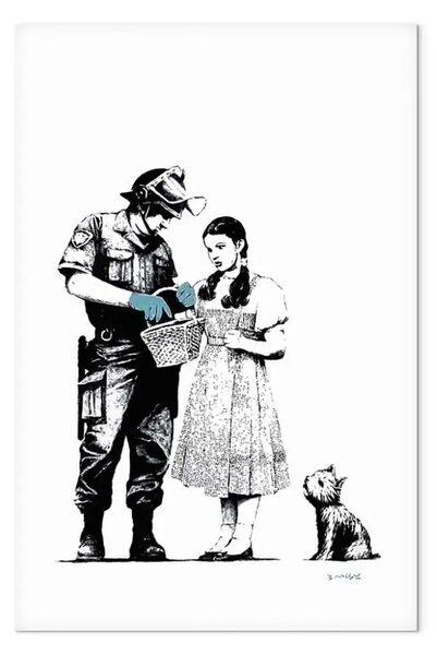 Quadro su tela Ragazza, cane e poliziotto - grafica stile street art