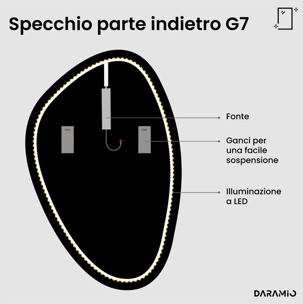 Specchio atipico con luce LED G7